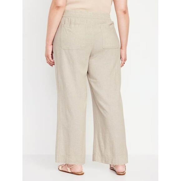 Old Navy Linen-Blend Wide-Leg Pants Womens 2X Natural Elastic Waist Beach NEW - Picture 2 of 11